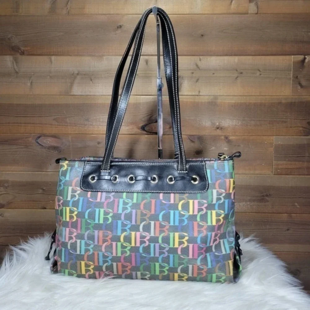 Vintage Dooney & Bourke Black Rainbow Zip Tassel Tote